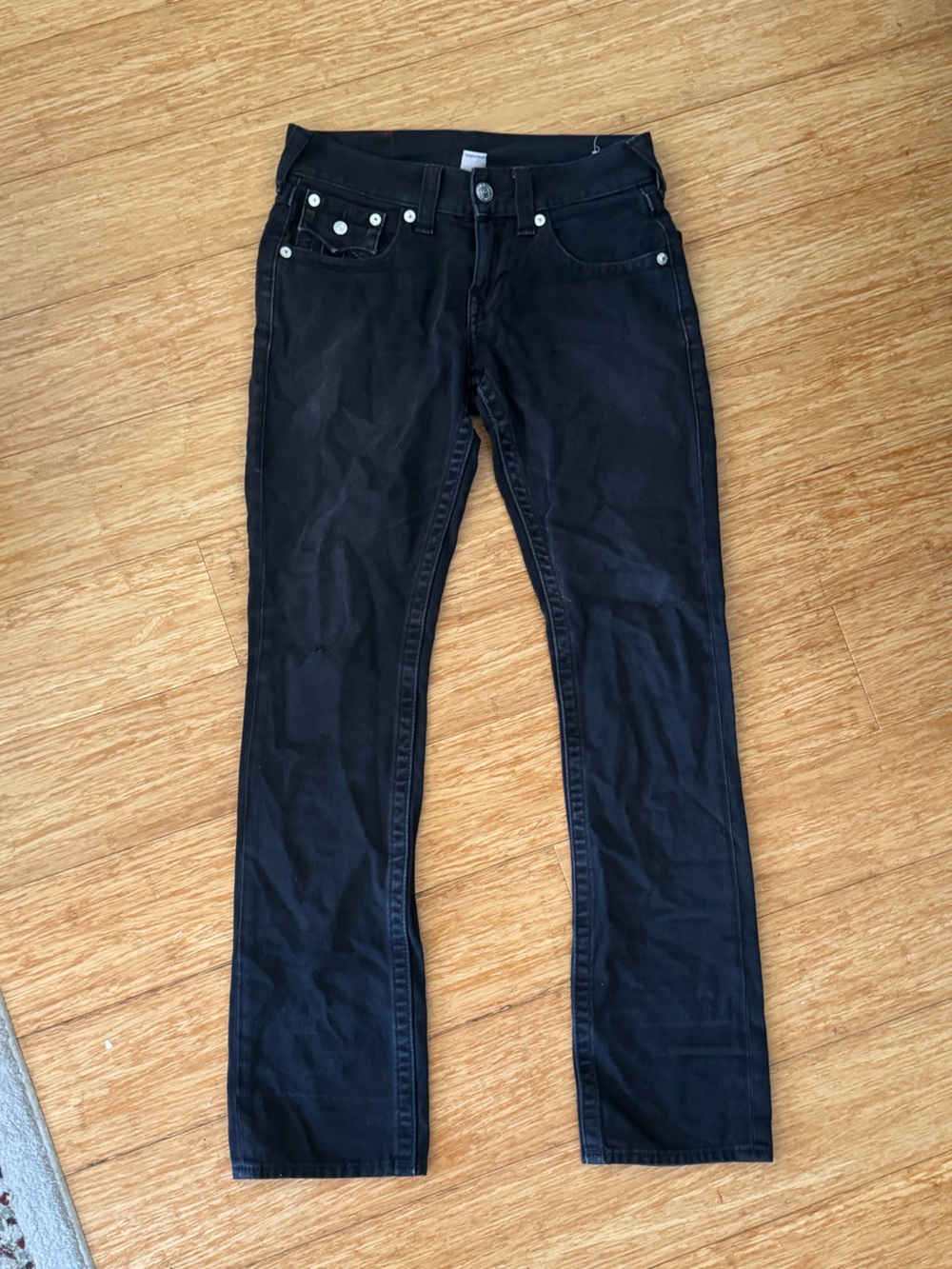 True Religion black low waisted straight leg jeans